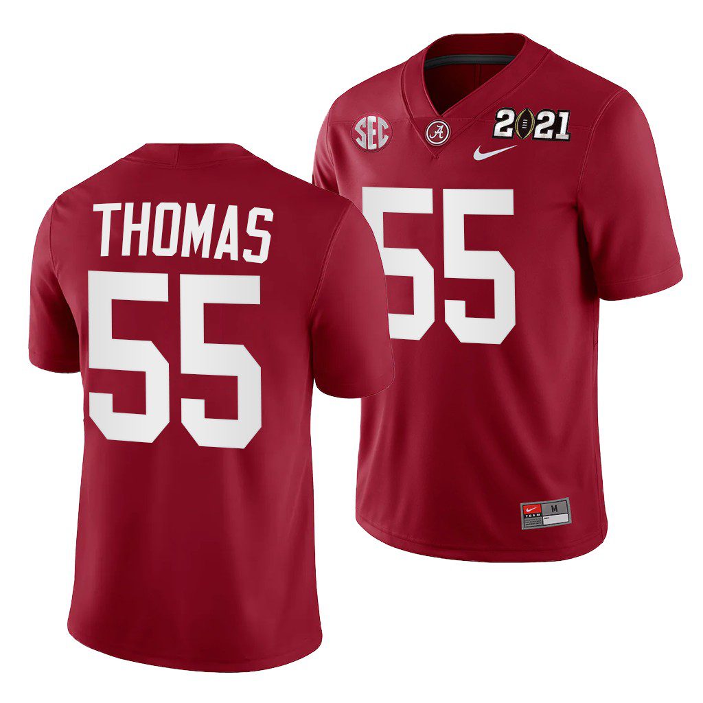 Men's Alabama Crimson Tide Derrick Thomas #55 Crimson 2021 Rose Bowl Champions Playoff Home NCAA College Football Jersey